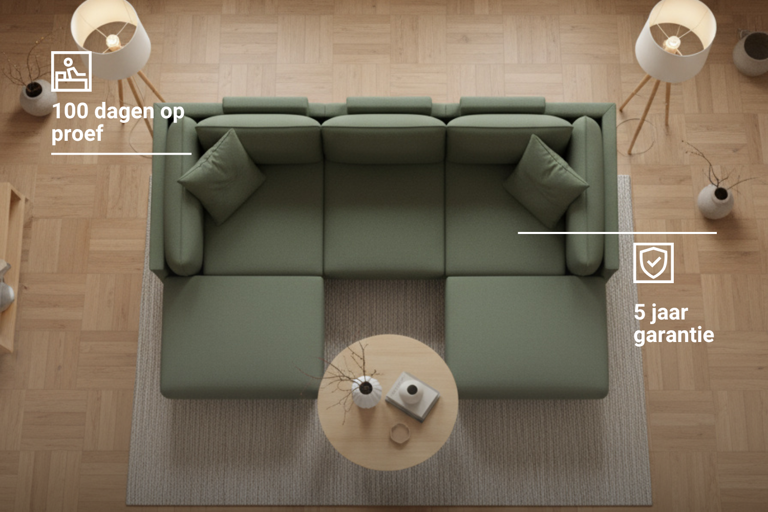 Modulaire sofa Donna U-vorm met slaapfunctie