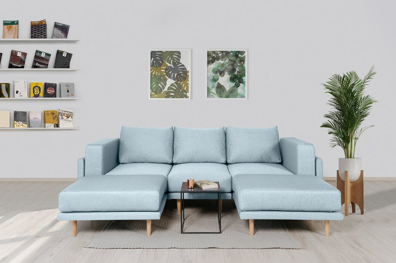 Modulares Sofa Donna U mit Schlaffunktion - Pastel-Blau-Mollia - Livom